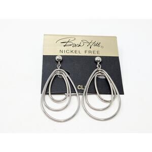Birch Hill Earrings Clip On Silver Tone Dangle Concentric Oval Layered New